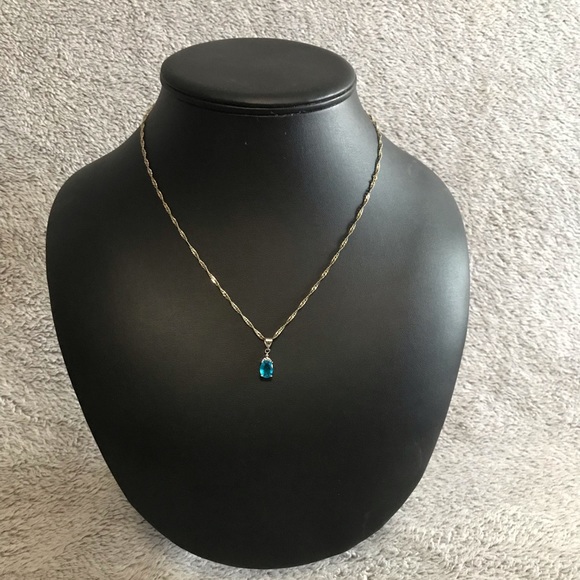 Sterling Silver Necklace with Blue Pendant - Picture 2 of 7